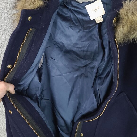 J Crew Jacket Womens 6 Blue Parka Full Zip 50% Wool Winter Heavy Hooded - Picture 14 of 14